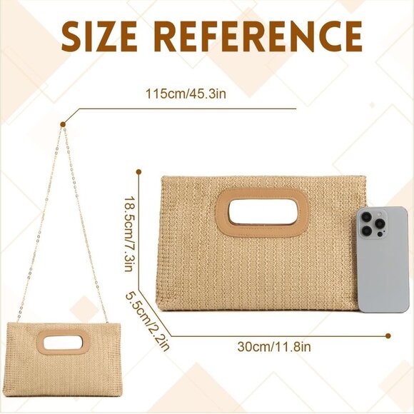 Women's Woven Straw Clutch Purse Small Crossbody Summer Shoulder Bag - Picture 2 of 7